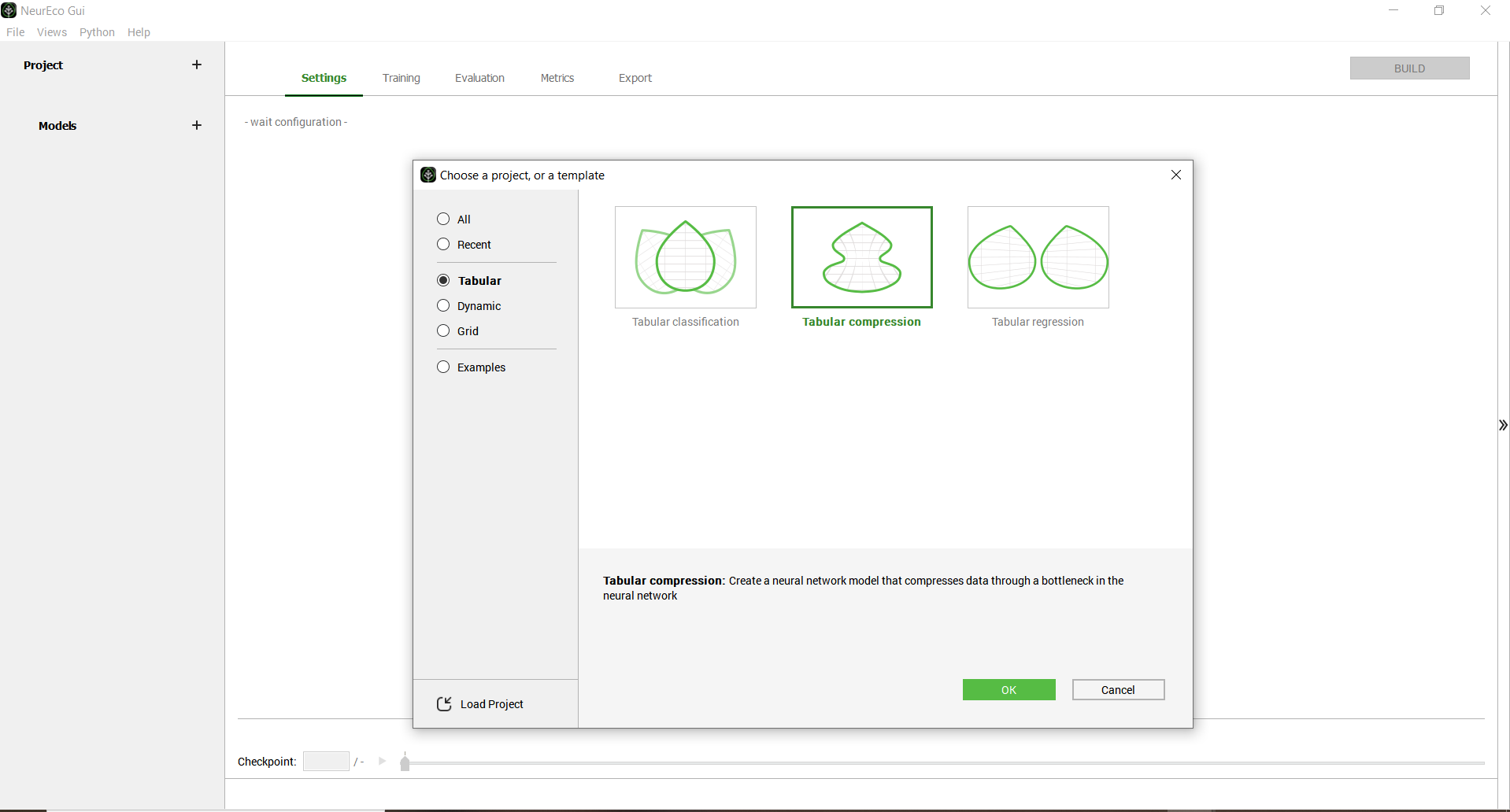Create a new NeurEco Compression project