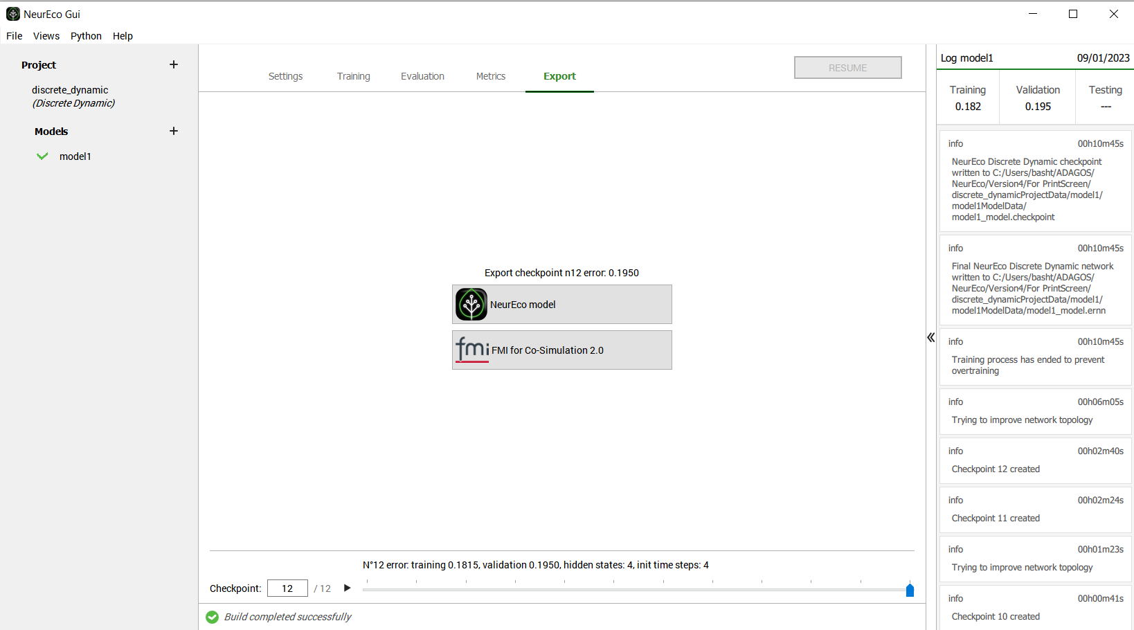 **Export** tab for **Discrete Dynamic**
