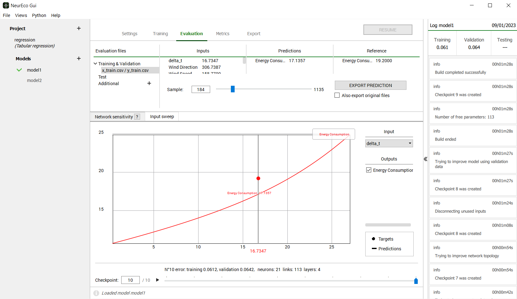 Tabular network input sweep example